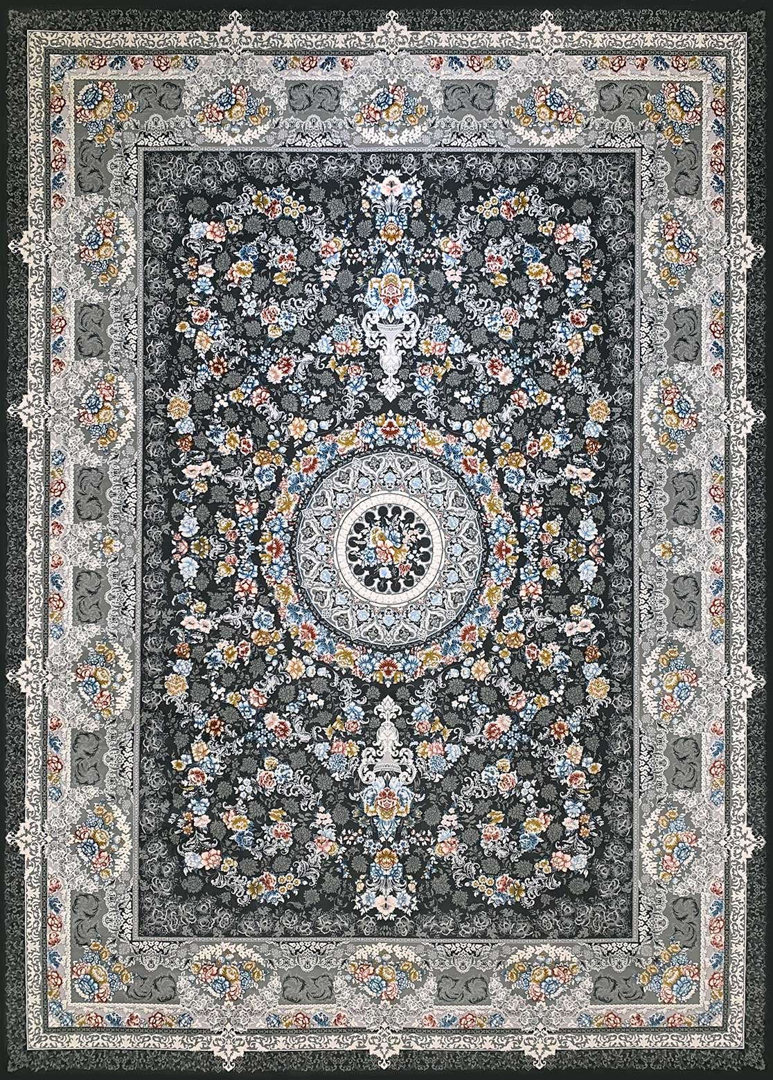 فرش ماشینی 700شانه-برجسته-تراکم 3000-طرح گیتی زمینه متالیک